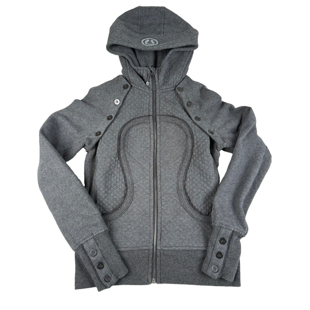 Lululemon Special Edition Womens Gray Full Zip Hoodie Jacket Button Detail